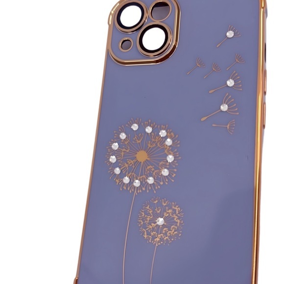 Sparkling Dandelion Delight: Glamorous iPhone 14 Case with Camera Protection - Picture 4 of 8